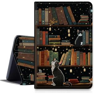 Cat Library Case for All-New Kindle Fire HD 10 Tablet 10.1" (13th Generation, 2023 Release), PU Leather Folding Stand Cover with Multi-Viewing Angles Auto Sleep & Wake