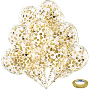 Bezente Gold Confetti Latex Party Balloons - 60 Pack 12 inch Helium Gold Confetti Balloons for Wedding Graduation Baby Shower Birthday Party Decorations