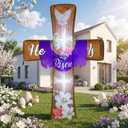 Blueweenly 4.5ft Easter Inflatable Cross Outdoor Decoration He is Risen Blow up Cross Yard Decorations with Build in LED Lights for Easter Christian Religious Yard Garden Lawn Party