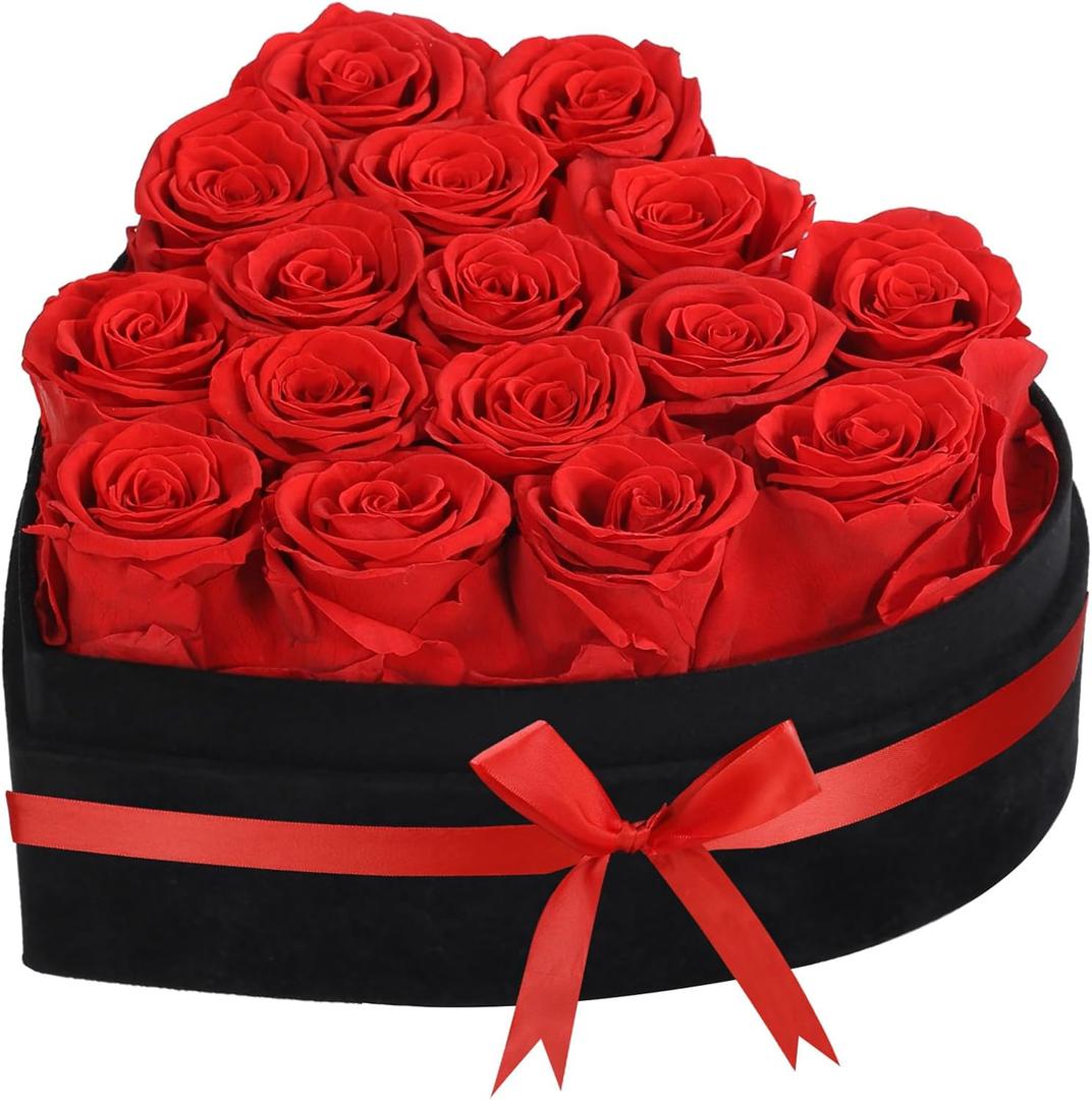 Luxury Forever Real Roses in Suede Box - 16-Piece Preserved Flowers Roses Gifts for Delivery Prime Birthday, Valentines's Day, Mother's Day,Anniversary, Graduation Gifts for Her (Red)
