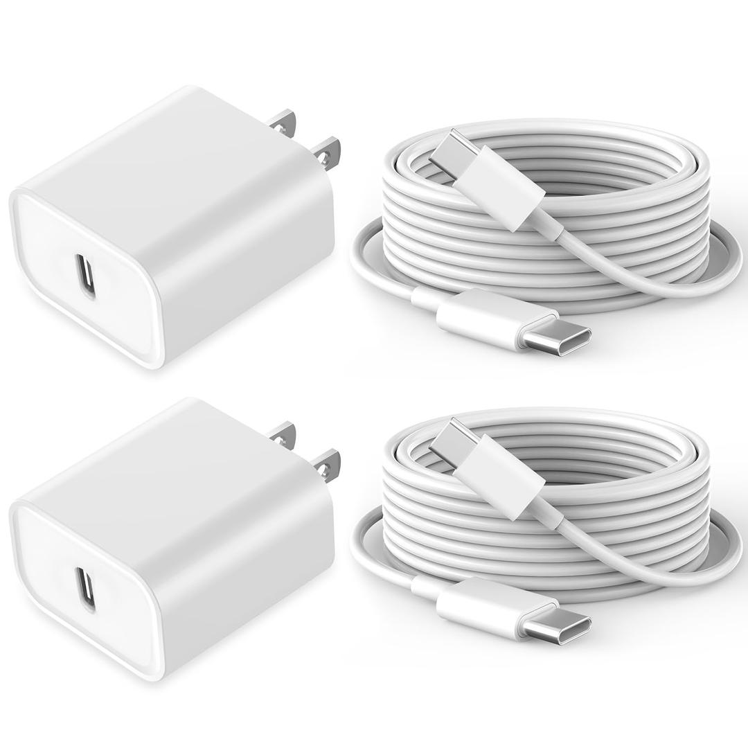 Fast Charging for iPhone 17 16 15 Charger,2Pack 20W USBC Wall Charger Travel Plug Block Phone 16e Charging Cable for iPhone 17 Air/17 Pro/17 Pro Max/16 Pro/16 Pro Max/16 Plus/15/15 Pro/15 Pro Max/iPad (3FT, White)
