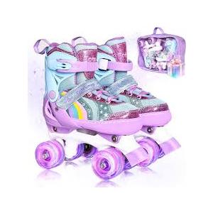 Rainbow Toddler Roller Skates - Size 10C -13C Adjustable | Light Up Quad Skates for Girls & Boys Beginners Aged
