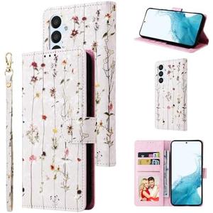 UEEBAI Wallet Case for Samsung Galaxy S25 FE 5G, PU Leather Phone Case Kickstand RFID Blocking Flip Case Card Slots Wrist Strap Relief Engraved Pattern Magnetic Closure Flower Folio Case, Vine