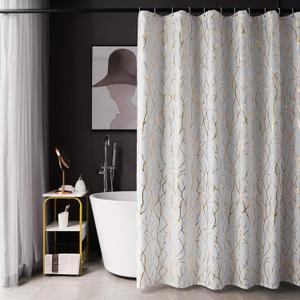 FINECITY White Shower Curtain with Gold Branch Pattern 12 Hooks Included, 72 x 72 Inch, 1 Panel