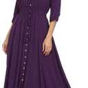 Summer Floral Print Maxi Dress Women Button Up Split Long Flowy Bohemian Beach Party Dresses Dark Purple, Medium