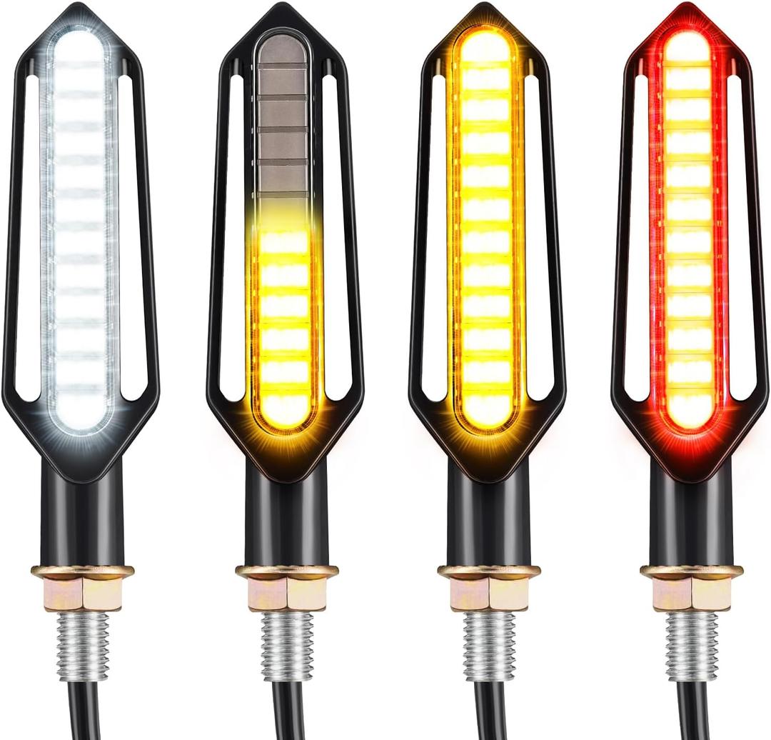 Benlari 4PCS Indicators Flowing LED Motorcycle Turn Signals Brake Lights & Daytime Running Lights Front Rear Turn Signal Lights Waterproof Fit for Harley Honda Yamaha Triumph
