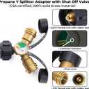 Propane Tank Splitter with Gauge 2 Way, Y Splitter Adapter with Shut Off Valve, Propane Hose Splitter Tee Connector Adapter Universal for BBQ Gas Grill, Griddle, Camp Stove, Gas Pizza Oven