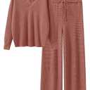ANRABESS Women Two Piece Outfits Sweater Sets Lounge Waffle Knit Pullover Matching Wide Leg Pants Tracksuit 2025 Fall Fashion Medium
