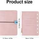 MultiBey A7 Refillable 6 Ring PU Leather Binder, Mini Padfolio Binder Notebook Cover for A7 Filler Paper, Loose Leaf Personal Planner Cover with Zip Wallet Bag and Pen, A7 Budget Binder (Pink)