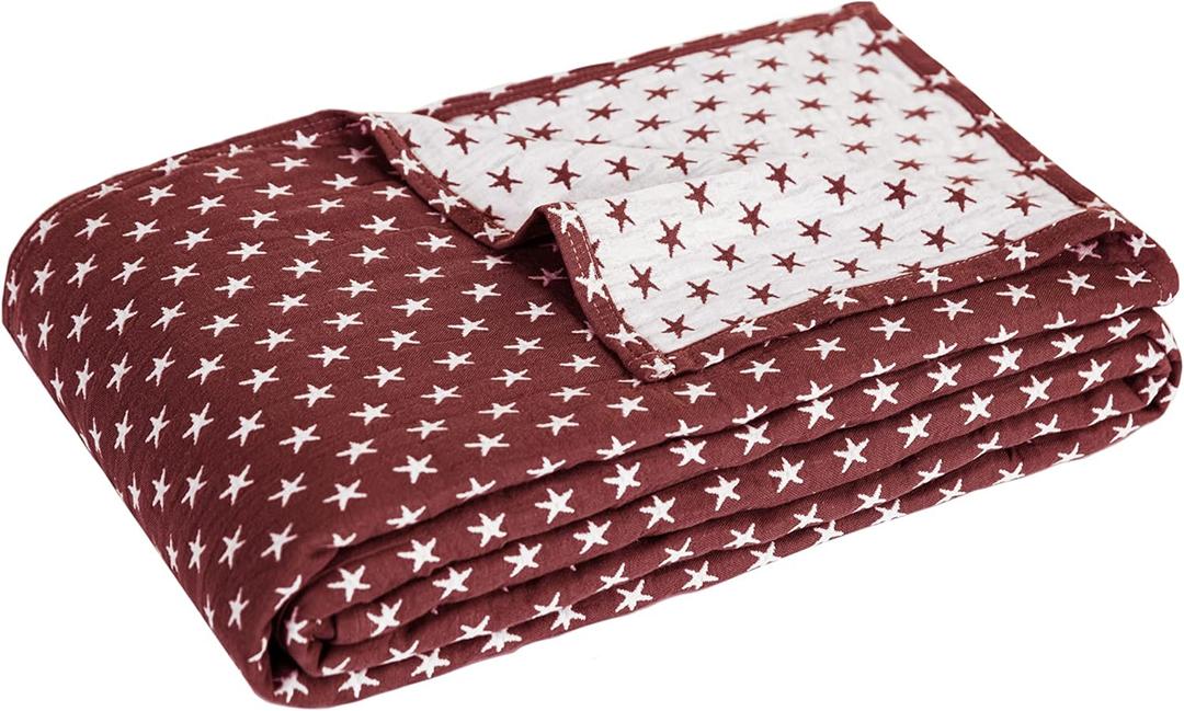 Sterling Creek Dawson Star Muslin Cotton Blanket Three Layers Lightweight Breathable Gauzy Blanket for Adults, All Season (King, Red)