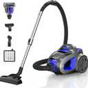 Canister Vacuum Cleaner, 32Kpa 1600W Bagless Vacuum Cleaner, Dust Full Indicator, H13 HEPA Filter, 3.7Qt Large Capacity, Lightweight Vac for Hard Floors, Carpet, Pet, Upholstery, Blue