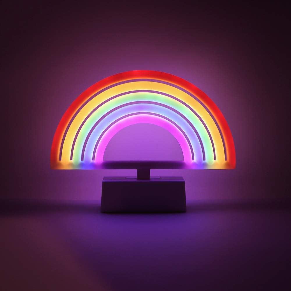 Isaac Jacobs 6.5 x 8.65 LED Neon Rainbow Tabletop Lamp, White Base, Night Light, for Nightstand, Bedroom Dcor & Party; Battery Powered (Batteries Not Included) (Rainbow)