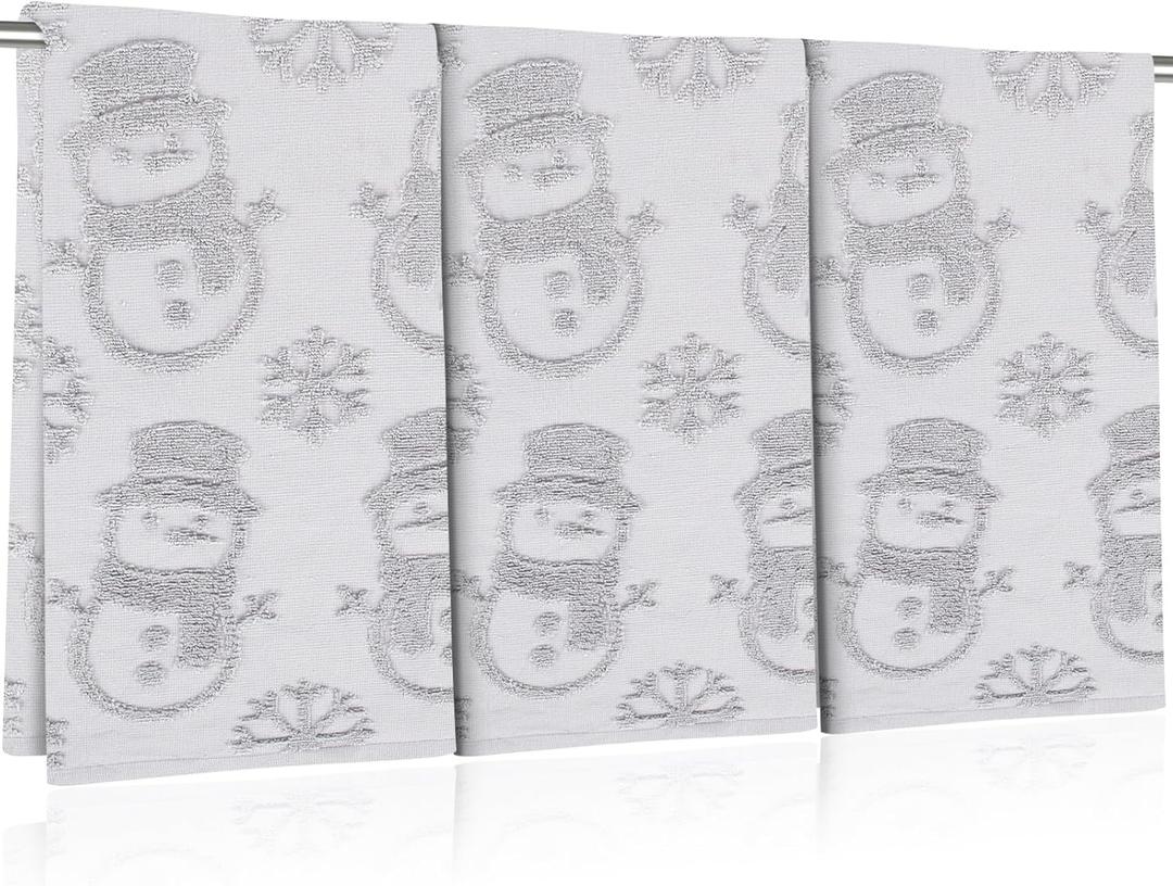 Newwiee 3 Pcs Christmas Snowman Hand Towels Decorative 3D Jacquard Bath 100% Cotton Soft Absorbent Towels for Kitchen Bathroom Washcloths Spa Gym Sport Xmas Holiday Winter Gift, 30x 14 Inch