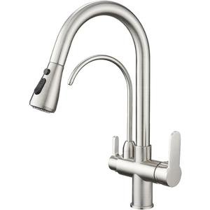 Kitchen Sink Faucet with Pull Down Sprayer 2 Handle 3 in 1 Water Filter Purifier Faucets Brushed Nickel 0195SN