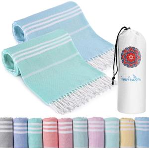 2 Packs Turkish Beach Towels Quick Dry Sand Free Soft Absorbent Adult Oversized Bath Pool Swim Towel Lightweight Thin Fast Drying Over The Lounge Chair Towel Sand Repellent Anti Vacation Essentials (72 x 36 inch, Thinner Set Turquoise Mink)