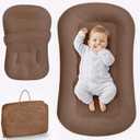 Infant Support Cushion - Baby Support Cushion for Newborn, 0-24 Months, Breathable Cotton Tummy Time Mat, Supervised Use, Portable Newborn Essentials for Home and Travel, Brown (Cover Included)