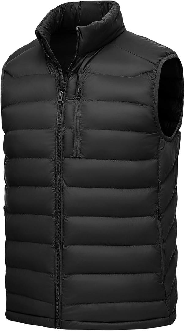 Rdruko Men's Puffer Vest Lightweight Outerwear Winter Warm Outdoor Hiking Casual Vest with 5 Pockets (Large, Black)