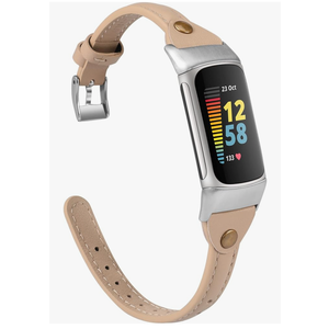 Wearlizer Leather Band Compatible with Fitbit Charge 5/6 Bands - Slim Leather Watch Strap Replacement for Women & Men