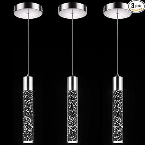 Esfos Pendant Lights Kitchen Island, 6500K Modern Kitchen Island Lights Brushed Nickel, 3 Pack Ceiling Lighting Fixtures with Crystal Bubble, Integrated LED Hanging Light for Dining Room Restaurant