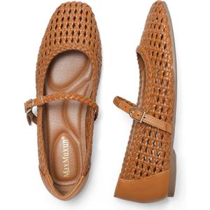 MaxMuxun Ballet Flats for Women Square Toed Mary Jane Flat Comfortable Woven Dressy Shoes, Size: 8