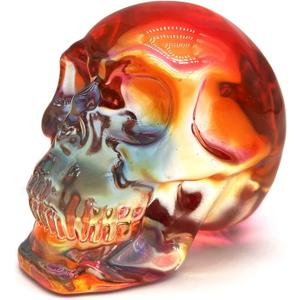 Crystal Skull Head Statues Clear Skull Figurines K9 Glass Skull Gemstone Halloween Decor Gifts for Women Plating Blue Red 2.8"