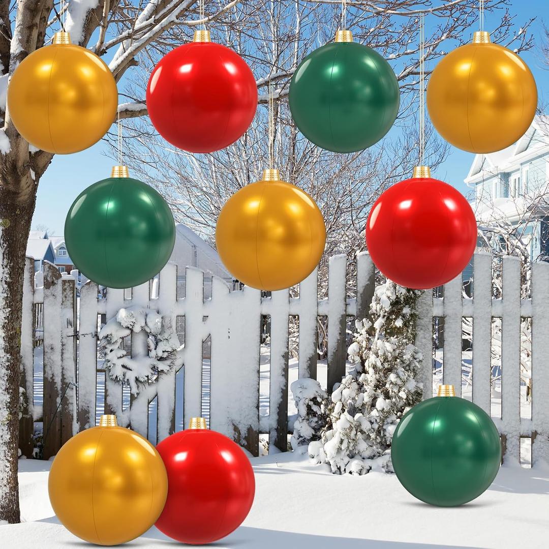 IRUIRUI 9 PCS 12 Inch Large Inflatable Christmas Ornaments Balls, Indoor & Outdoor Inflatable Christmas Decoration Balls for Yard, Front Door, Porch, Trees, Parties & New Year Holiday Decor