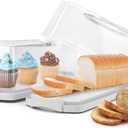 2-Pack Plastic Rectangular Bread Box with Clear Lid, Loaf Cake Keeper, Portable Bread Keeper Storage Container with Handle (White)