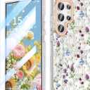 MILPROX Flower Case for Samsung Galaxy S24 Ultra, with Screen Protector Cute Floral Design for Girls and Women, Protective Shockproof Phone Cover for Galaxy S24 Ultra 6.8-Inch (Garden)