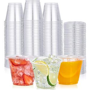 200 PACK 9 oz Clear Plastic Cups with Flat Lids