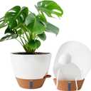 2 Pack 10 inch Plant Pots, Plastic Self Watering Planters with Drainage Holes, Deep Reservoir, Water Level Indicator, Modern Decorative Flower Pots for Indoor Outdoor Plants (White, 10 inch)