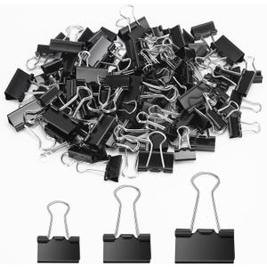 OWLKELA 100 Pcs Paper Binder Clip, Black Binder Clips, Metal Paper Clamps, Assorted Sizes, Ideal for Office, Home and School Supplies