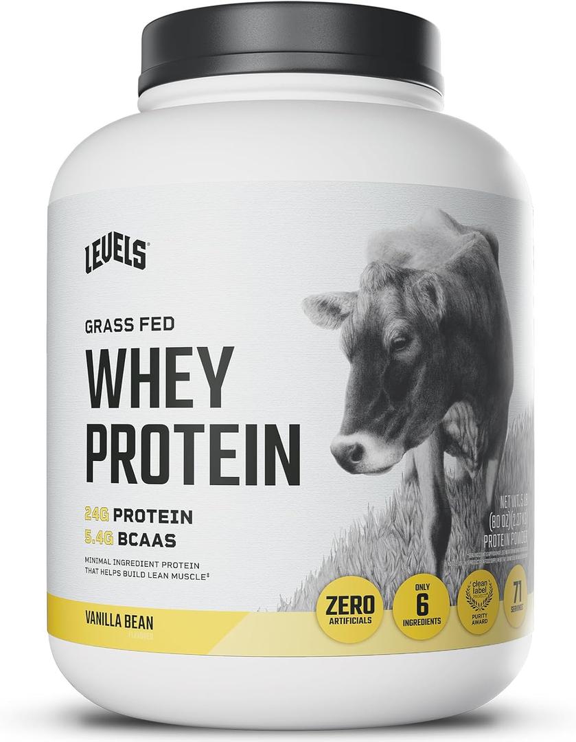 Levels Grass Fed Whey Protein Powder, No Artificials, 24G of Protein, Vanilla Bean, 5LB (5 Pound (Pack of 1)), Best By:  09/02/2027