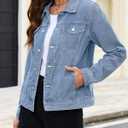 Bosmeer Women's Casual Jean Jacket Fitted Button Down Cropped Denim Jacket Long Sleeve Stretch Jean Coat with Pockets (Blue, L)