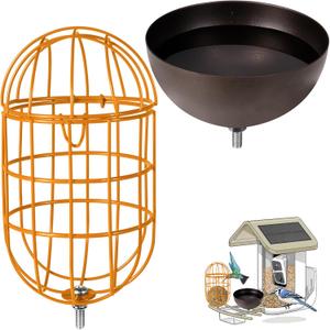 Metal Suet Ball Holder + Water Bowl Set for Birds - Compatible with Most Outdoor Smart Feeders - Oval-Shaped Suet Ball for Outdoors - Bird Feeder Replacement Parts with 5mm Screw (Orange)