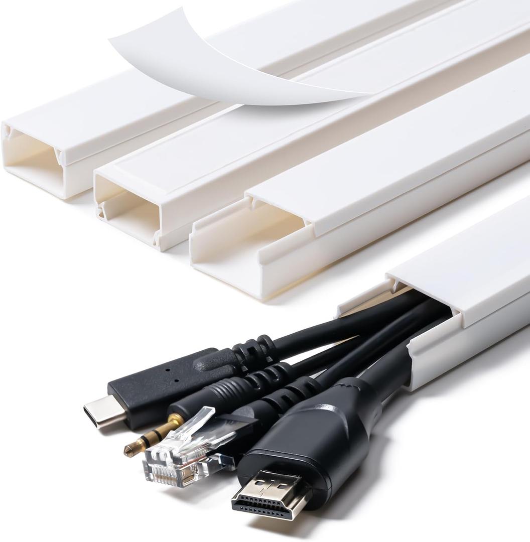 Cord Hider, 58in Cable Hider, Cord Covers for Wires on Wall, Paintable Cable Cover Raceway, Wire Hiders for TV on Wall, Cord Concealer, Cord Cable Management, 4X L14.5 W0.96 H0.58in, White