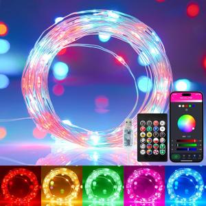 Minetom Fairy Lights Color Changing, 33ft 100 LED USB RGB String Lights with Remote & APP Controlled, Music Sync Fairy Lights for Bedroom, Christmas String Lights for Indoor Decoration (16 Million Colors)