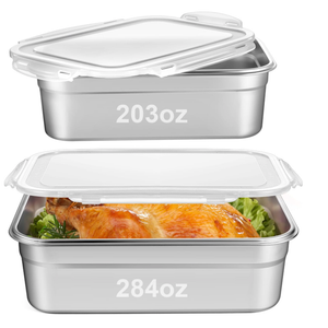 2 Pcs Large Stainless Steel Marinating Containers with Lids, Food Storage Containers for Refrigerator, Leak-proof & Stackable for Meal Prep, Meat(284oz/8.4l + 203oz/6l,No Handle)