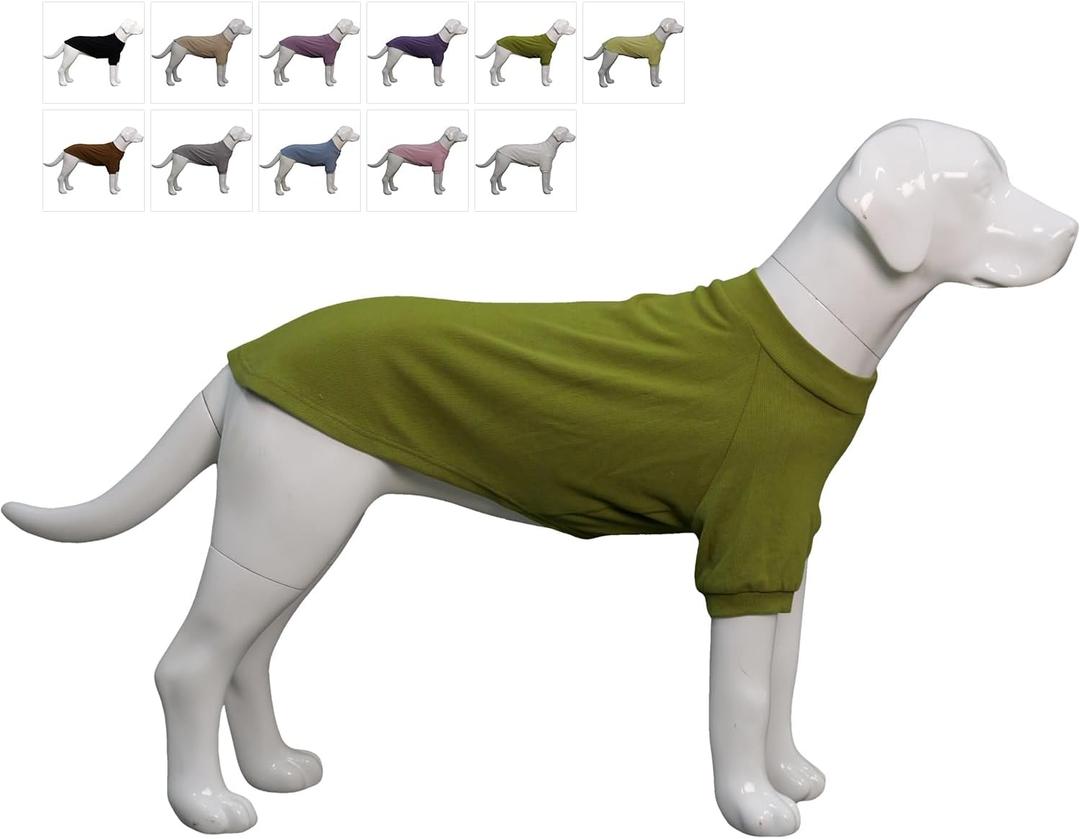 Lovelonglong Ribbed Dog T-Shirt Cotton Knitted Dog Sweaters for All Season Pet T-Shirts for Large Medium Small Dogs Olive Green M