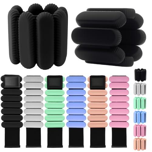 Wrist Weights, Silicone Adjustable Ankle Weights for Women Men - Strengthen Arms and Legs Ideal for for Home Gym Workout, Running, Yoga, Pilates, Barre, Exercise, Strength Training (Natural Black, 4 lbs Pair (2 lb Each))