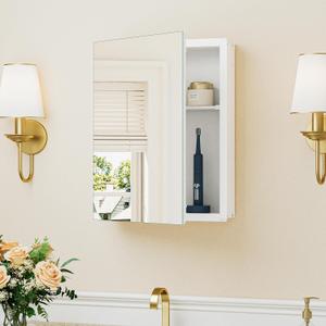 Keonjinn White Medicine Cabinet 14 x 18 Inch, Assembly Required, Mini Medicine Cabinet Mirror for Compact Bathroom, Free Adjustable Shelves, Wall Mount or Recessed, Tempered Glass
