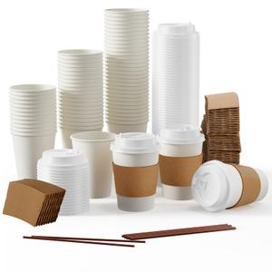 JOLLY PARTY Disposable Coffee Lids, Sleeves and Straws, Hot Cold Beverage