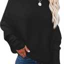 ANRABESS Womens Off Shoulder Sweaters 2025 Fall Long Batwing Sleeve Loose Fit Knit Tops Casual Pullovers Jumpers (Small, Black)