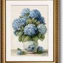 HUARCEY Vintage Blue Hydrangea Wall Art 13x16 Inch Botanical Print