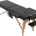 Civama Massage Table Massage Bed Portable, 29 LBs Light Weight 2 Section Foldable Tattoo Bed Facial Care Spa Lash Bed Height Adjustable Sturdy Wooden Frame with Accessories Carrying Bag, Black, 1 Count