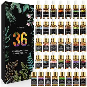 36 Pcs Pure Essential Oil Gift Set for Diffusers, Humidifiers, Skin Care, Massage, Gift for Friend, Fragrance Oil Scent for DIY Candle and Soap Making(36 * 5ML)