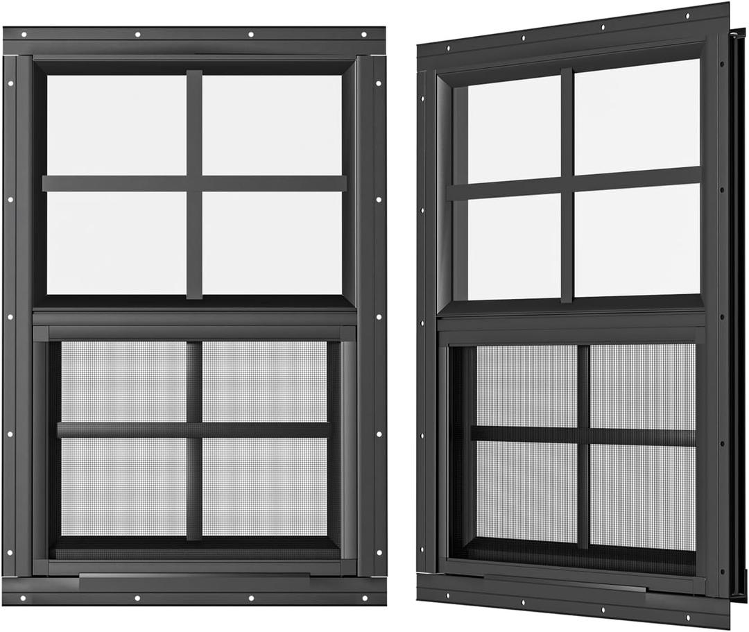2 Pack Shed Windows 24" W x 36" H Flush Mount, Black Household Windows for Playhouses, Barns, Chicken Coop
