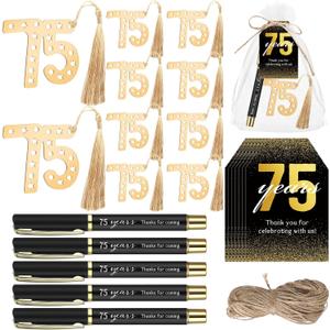 Spakon 25 Set 75th Birthday Party Favor for Guest Anniversary Party Favor Golden Birthday Bookmark Thanks for Coming Pen with Tag Appreciation Gifts for Women Men Wedding New Year
