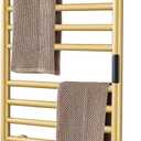 Gold Heated Towel Warmer Radiator Bathroom Accessories, Built-in Timer Temperature Control 10 Bars Electric Heated Towel Racks for Bathroom, Stainless Steel Towel Warmer Drying Rack, (Hardwired)