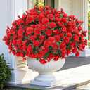 Alupssuc 8 Large Bundles Artificial Flowers for Outdoors Spring Decoration, UV Resistant Faux Flowers Silk Camellia Realistic Fake Flowers for Yard Patio Planter Porch Balcony Garden, Red