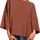 Saodimallsu Womens 3/4 Sleeve Sweaters Lightweight Crewneck Loose Pullover Casual Oversized Fall Knit Tops (XL)